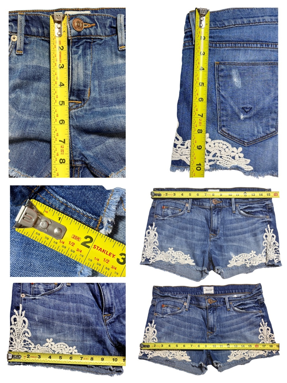new Amber Fray Raw Edge Hem Denim Shorts with Lace Applique - Picture 15 of 16